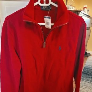 NWT mens RL Polo 3/4 zip sweater in red, size Medium